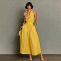 Women's Long Shirt-Collar Dress – Structured Pleated Fit