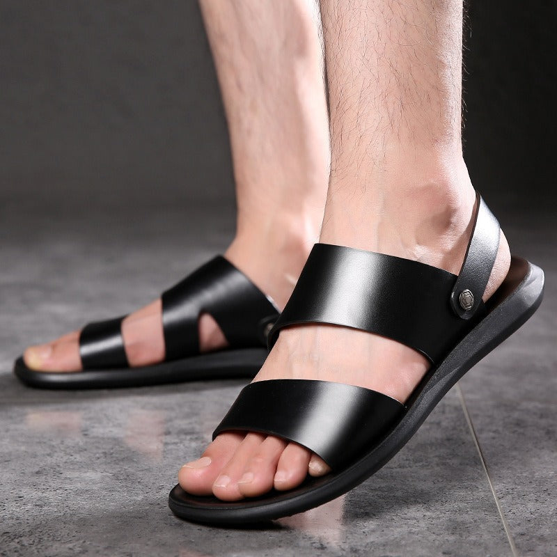 Men's Smooth Leather Slingback Sandals – Lightweight Cushioned Sole