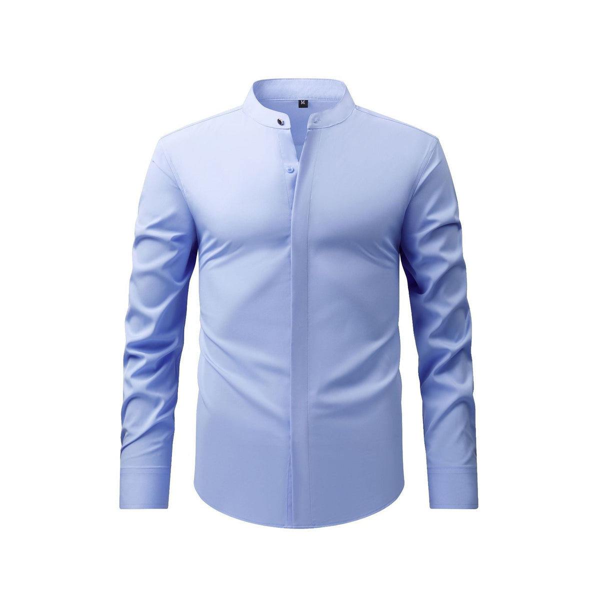 Men’s Long-Sleeve Mandarin Collar Shirt – Lightweight Slim Tailored Fit