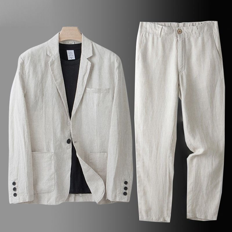 Men's Linen Suit – Single-Button Blazer and Coordinated Pants