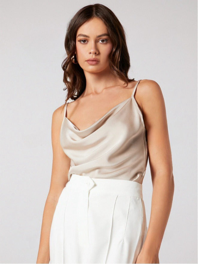 Women's Cowl Neck Satin Camisole – Soft Draped Silhouette Sleeveless