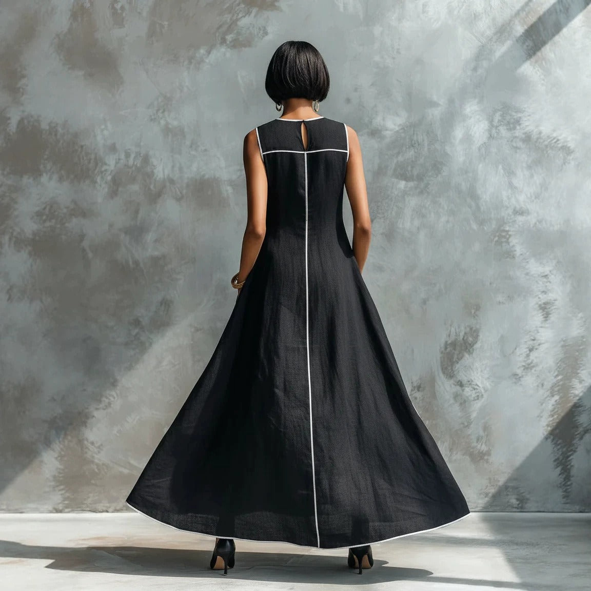 Women's Long Sleeveless Dress – Minimalist Slim Fit, A-Line