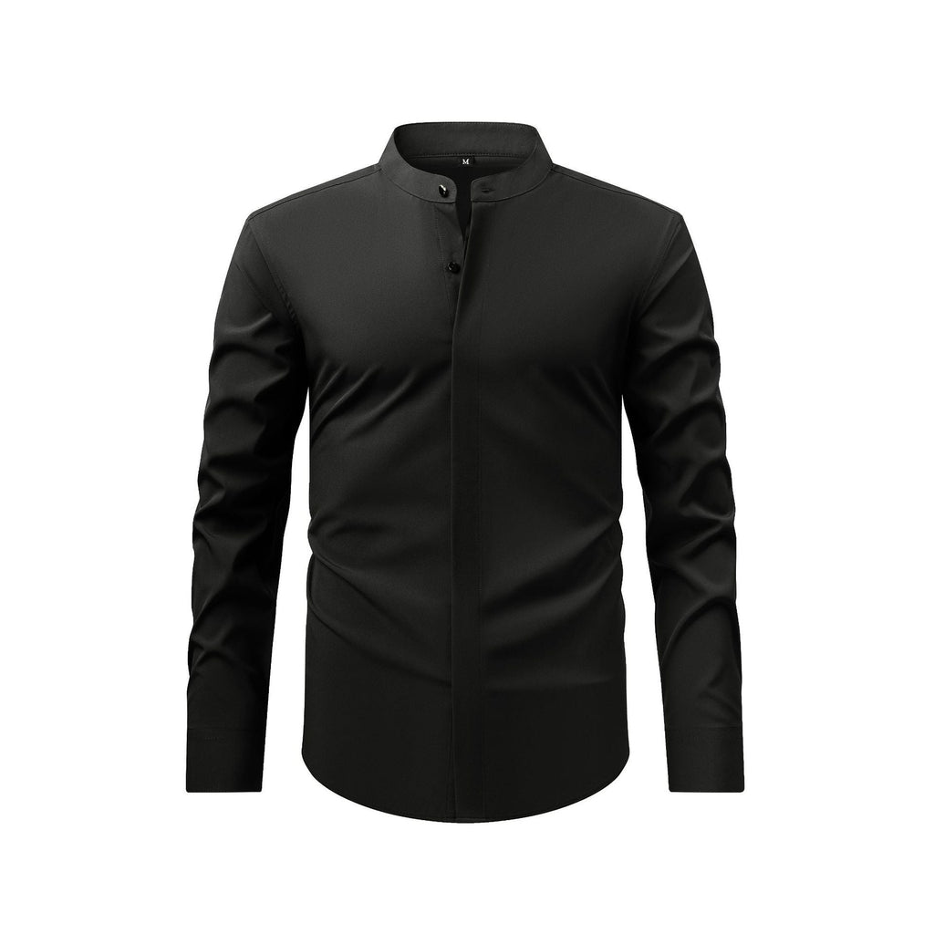 Men’s Long-Sleeve Mandarin Collar Shirt – Lightweight Slim Tailored Fit
