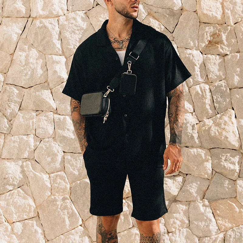 Men’s Textured Short-Sleeve Co-ord Set – Breathable Relaxed Fit