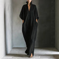 Women's Maxi Dress – Relaxed Wave Cut with V-Neck