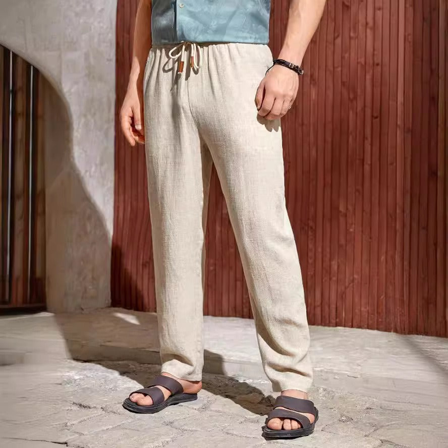 Men's Cotton-Linen Trousers – Relaxed Fit with Drawstring