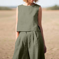 Women's Two-Piece Set in Linen and Cotton – Wide-Leg Pants & Sleeveless Top