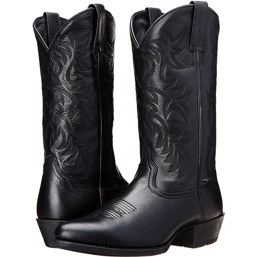 Men's Embroidered Cowboy Boots – High Shaft Square Heel Slip-On