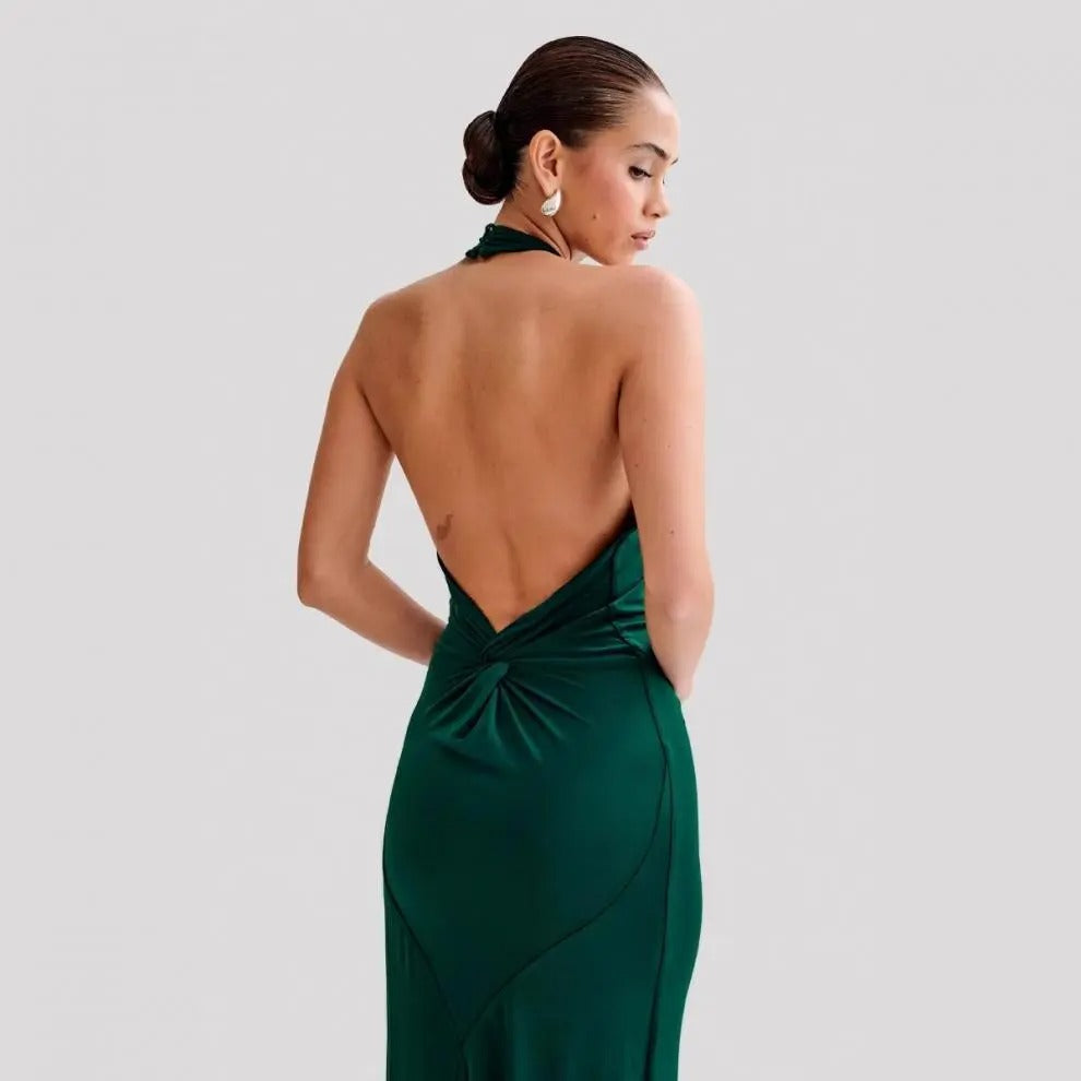 Long Dress for Women with Open Back – Fitted Halter Cut