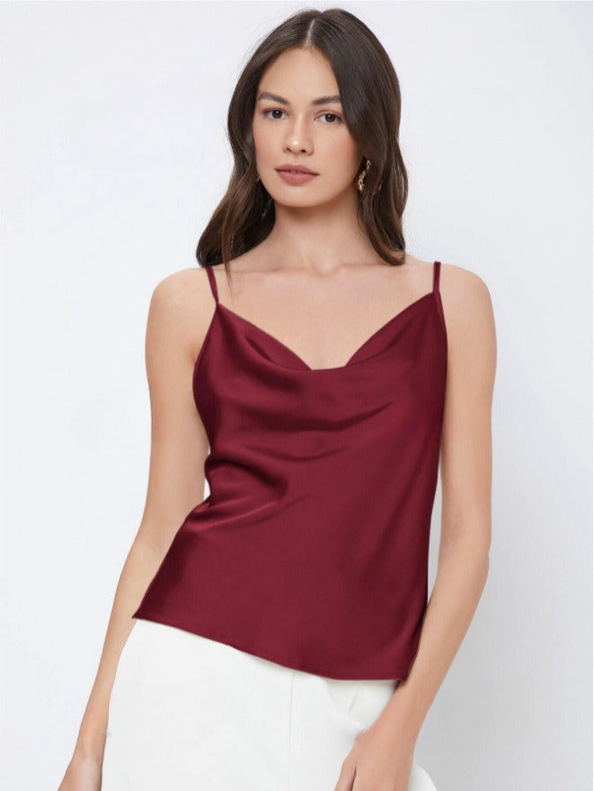Women's Cowl Neck Satin Camisole – Soft Draped Silhouette Sleeveless