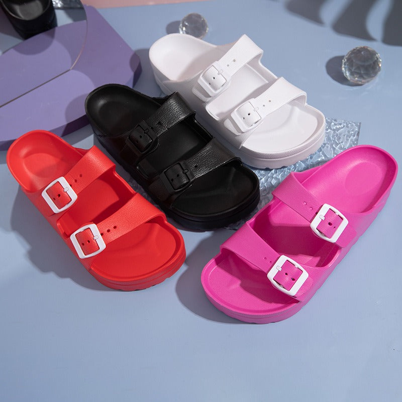 Women's Flat EVA Sandals – Lightweight with Double Buckle & Arch Support