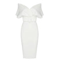 Women’s Off-Shoulder Midi Dress – Belted Structured Bodycon Cut
