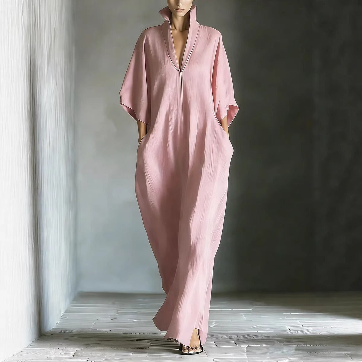 Women's Maxi Dress – Relaxed Wave Cut with V-Neck