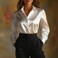 Women’s Satin Button-Down Blouse – Lightweight Fluid Silky Fit