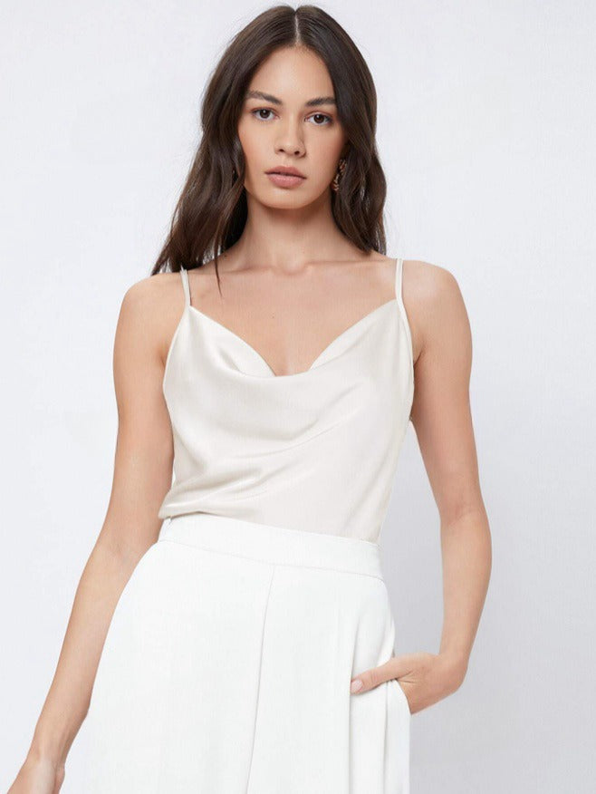 Women's Cowl Neck Satin Camisole – Soft Draped Silhouette Sleeveless