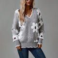 Women's Lace-Neck Sweater – Textured Floral Pattern Knit