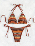 Women's Geometric Print Bikini – Triangle Halter Top and Side-Tied Bottoms