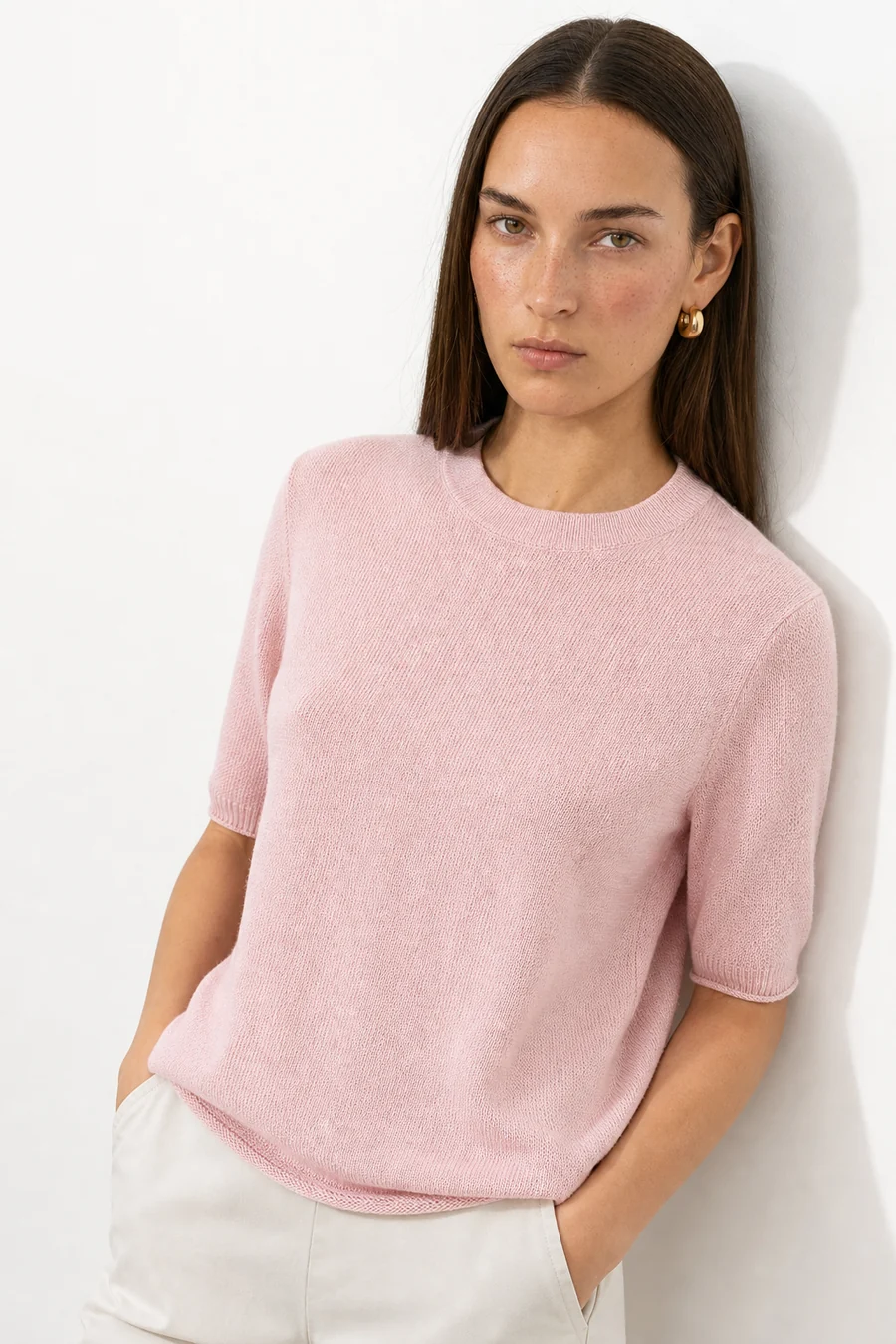 Women's Fine Knit Short Sleeve Top – Lightweight Round Neck