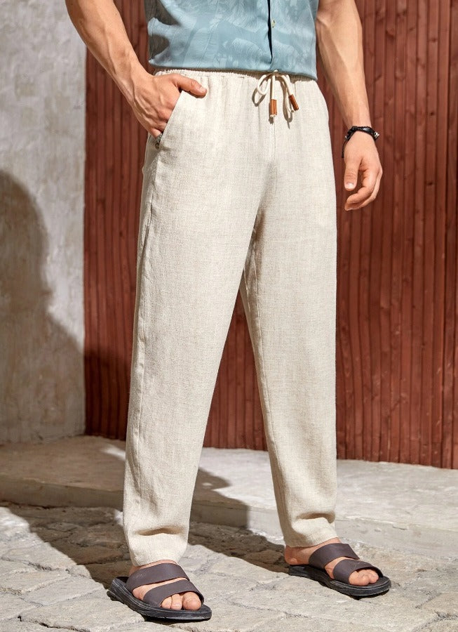 Men's Cotton-Linen Trousers – Relaxed Fit with Drawstring