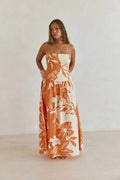 Women's Long Floral Dress – Square Neck with Adjustable Thin Straps