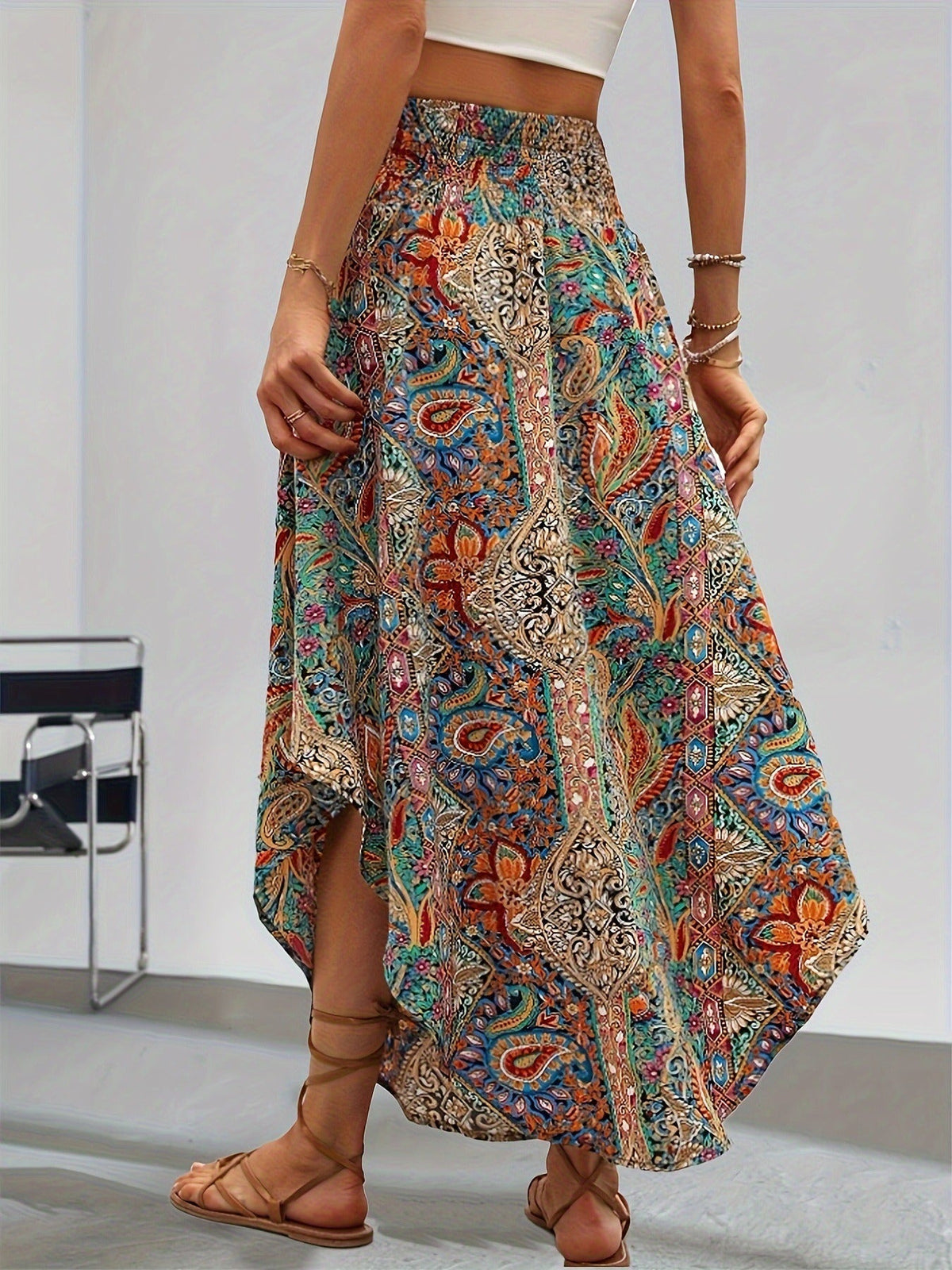 Bohemian Printed Long Skirt for Women – High Waist Flowing