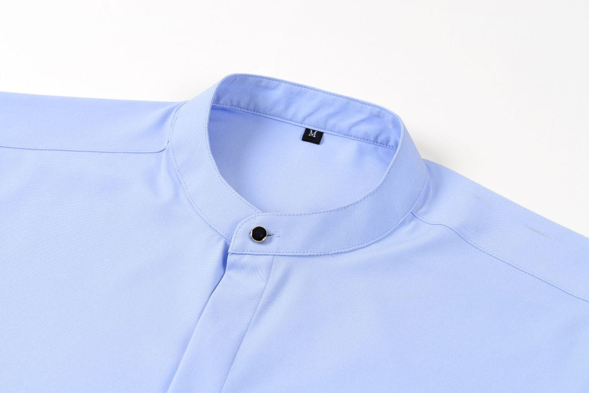Men’s Long-Sleeve Mandarin Collar Shirt – Lightweight Slim Tailored Fit