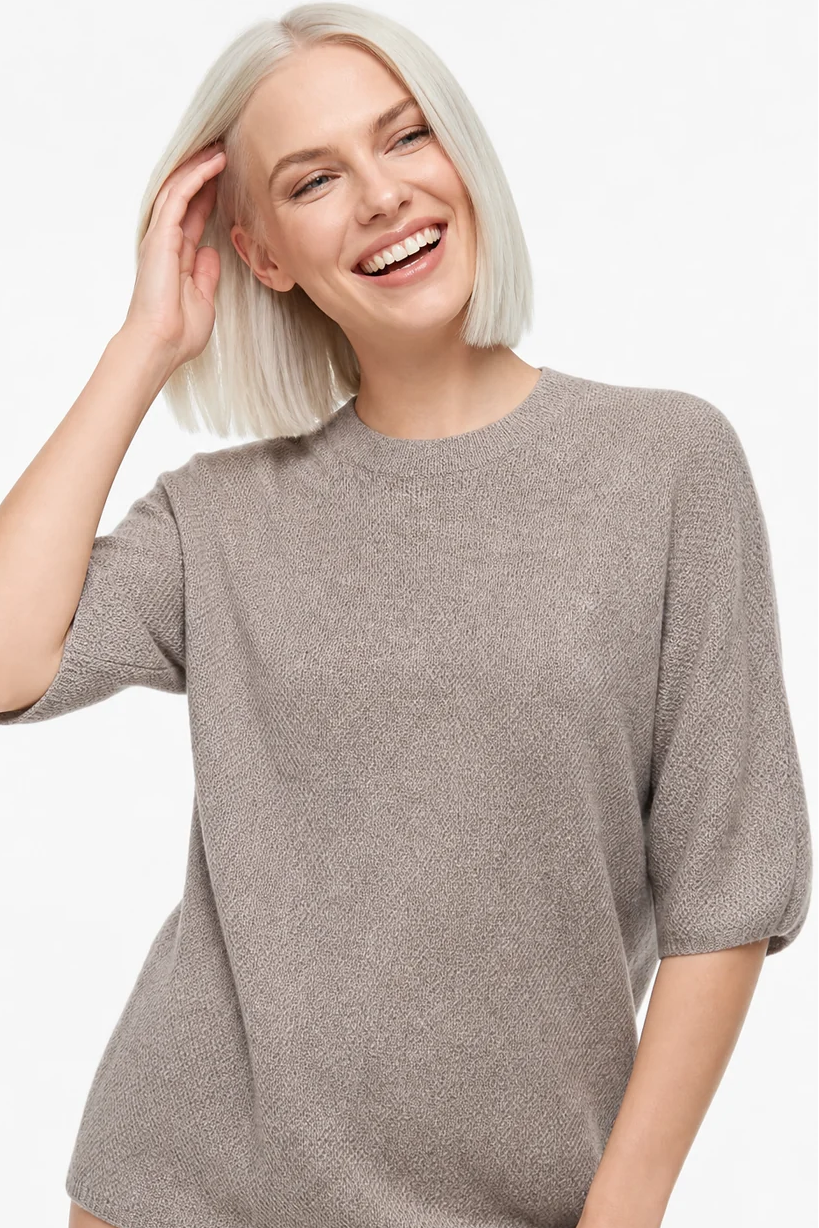 Women's Fine Knit Short Sleeve Top – Lightweight Round Neck