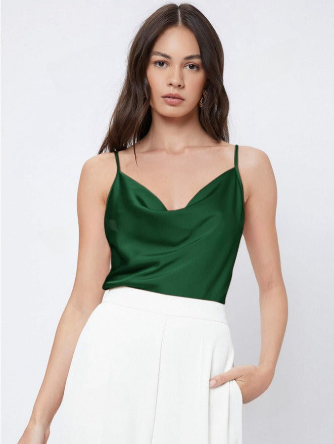 Women's Cowl Neck Satin Camisole – Soft Draped Silhouette Sleeveless