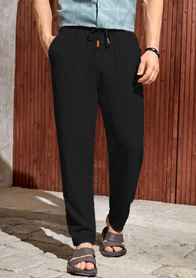Men's Cotton-Linen Trousers – Relaxed Fit with Drawstring