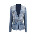 Women's Cotton-Blend Blazer – Belted Silhouette with Distressed Effect
