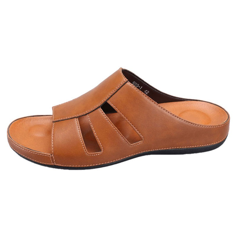 Men’s Open Leather Slides – Padded Casual Comfort Fit