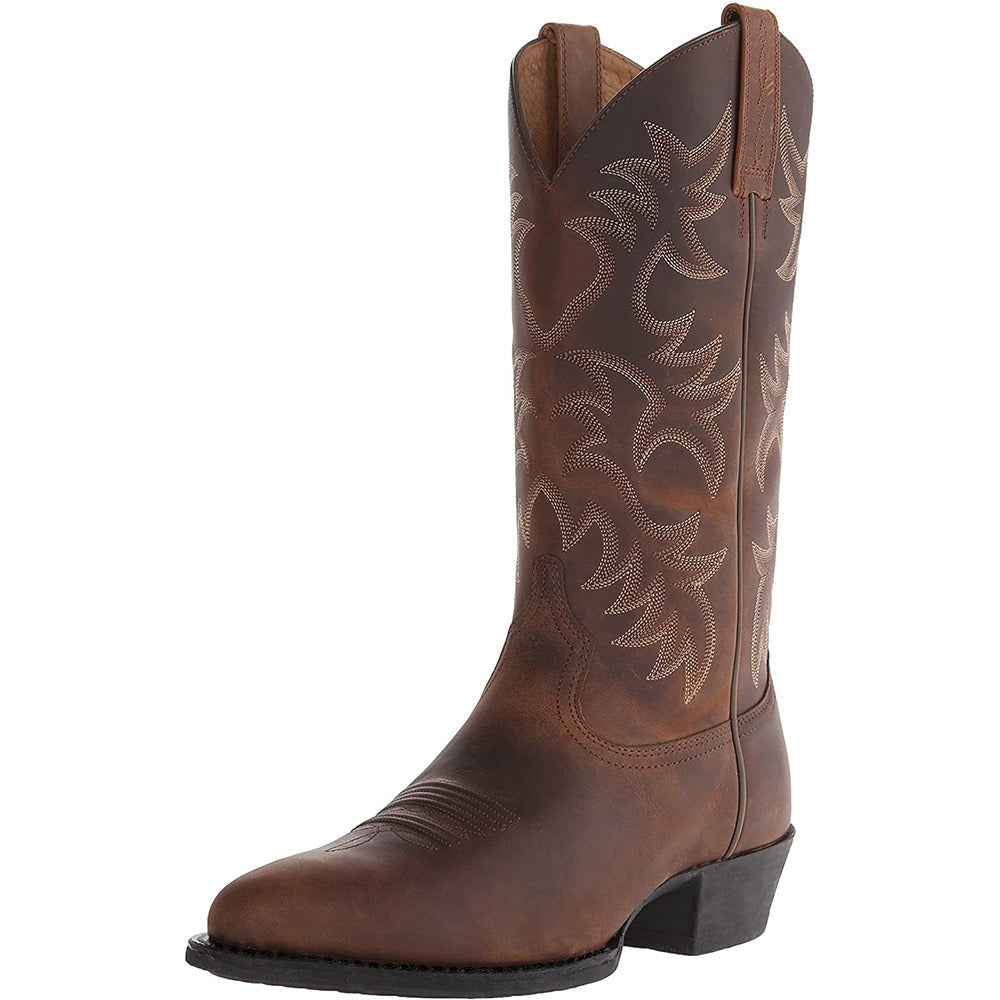 Men's Embroidered Cowboy Boots – High Shaft Square Heel Slip-On