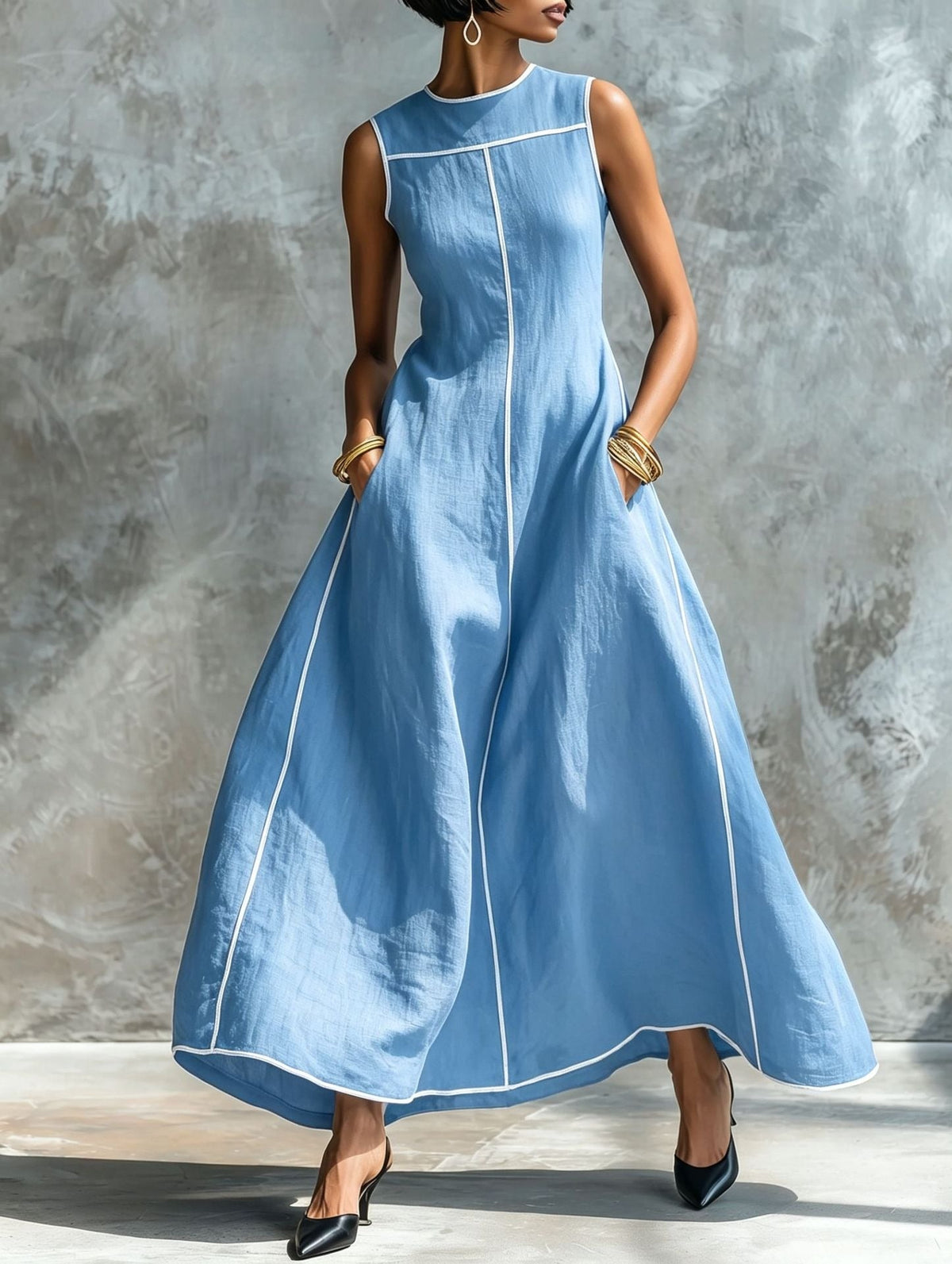 Women's Long Sleeveless Dress – Minimalist Slim Fit, A-Line