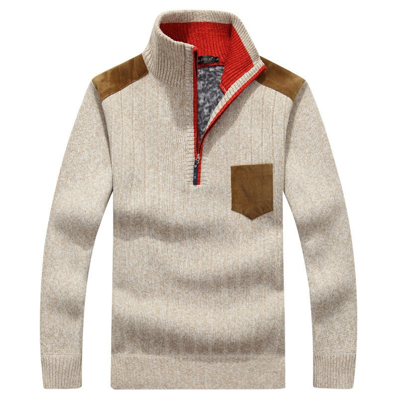 Men's Zip-Up Mock-Neck Sweater – Textured Finish