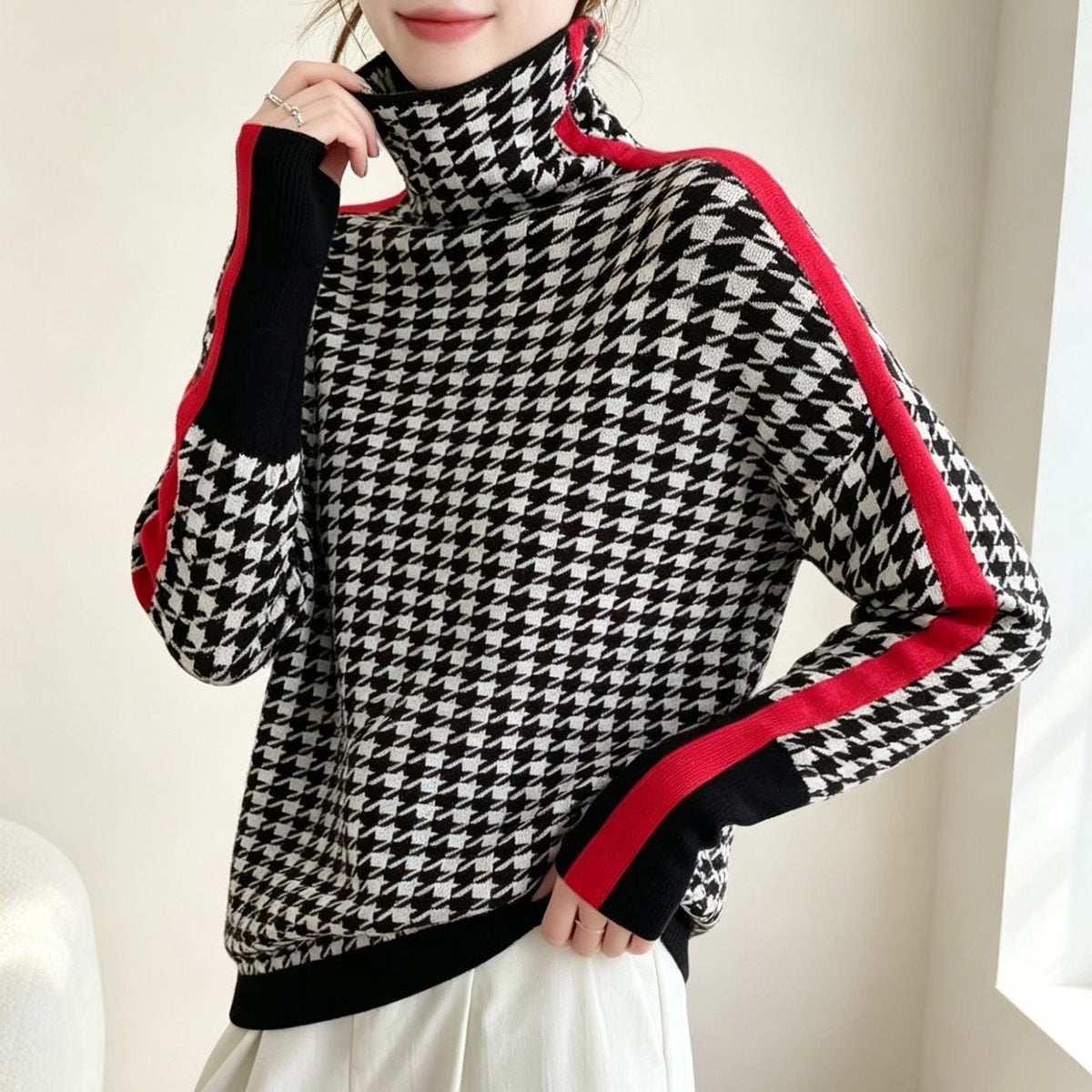 Turtleneck Sweater for Women – Casual Fit Three-Quarter Sleeves