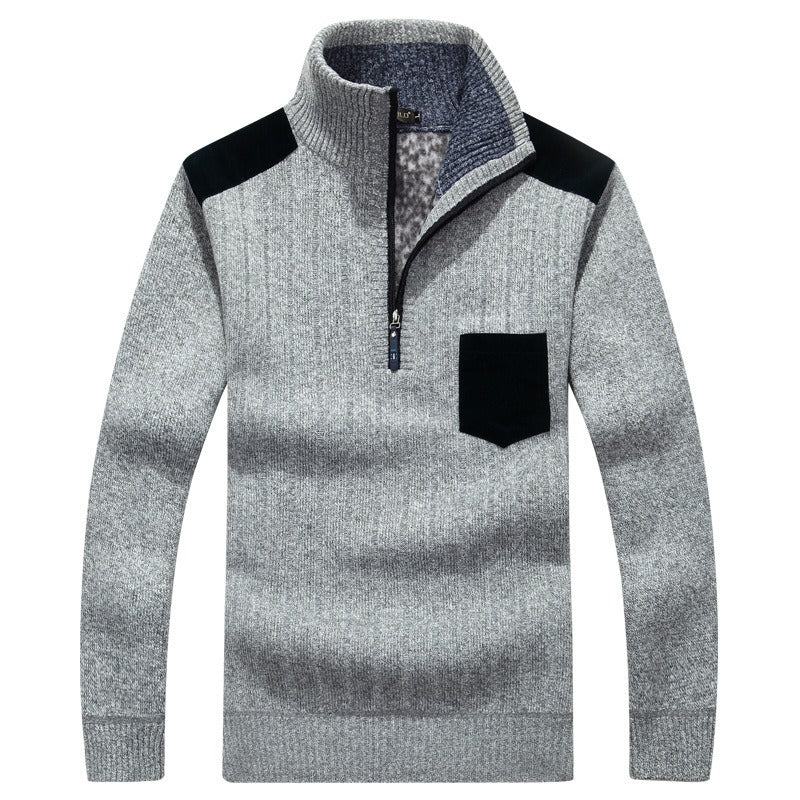 Men's Zip-Up Mock-Neck Sweater – Textured Finish