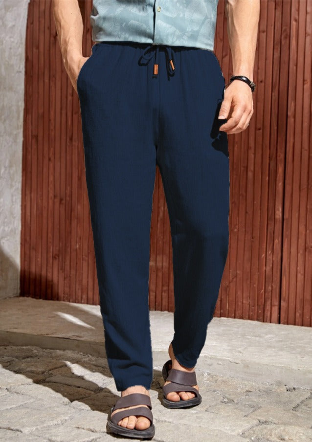 Men's Cotton-Linen Trousers – Relaxed Fit with Drawstring