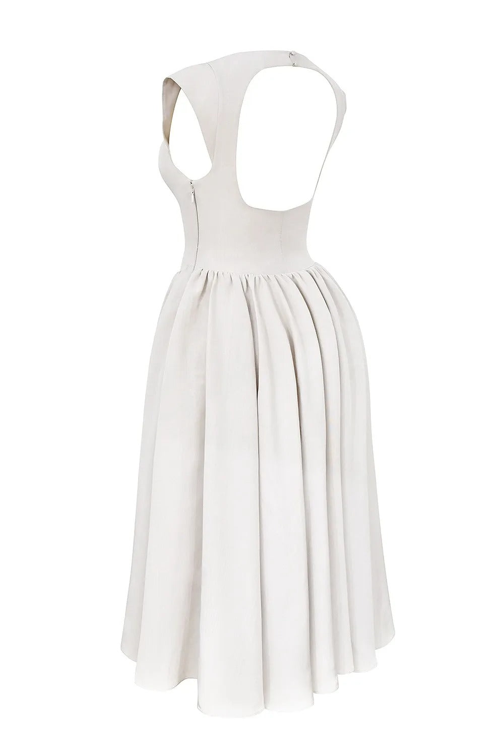 Women's Sleeveless Midi Dress with Open Back – Round Neck, Flowing Fabric