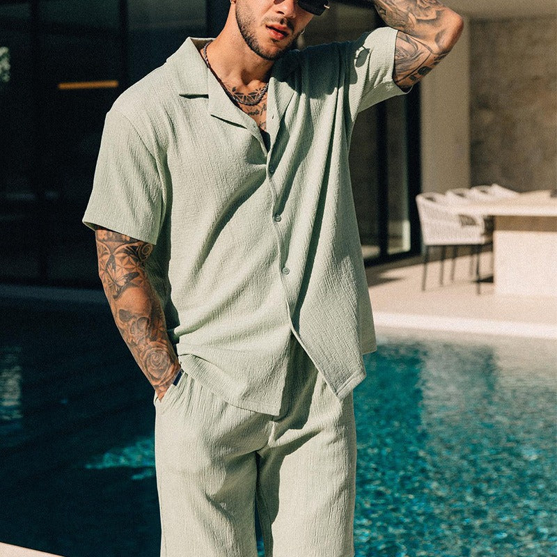 Men’s Textured Short-Sleeve Co-ord Set – Breathable Relaxed Fit