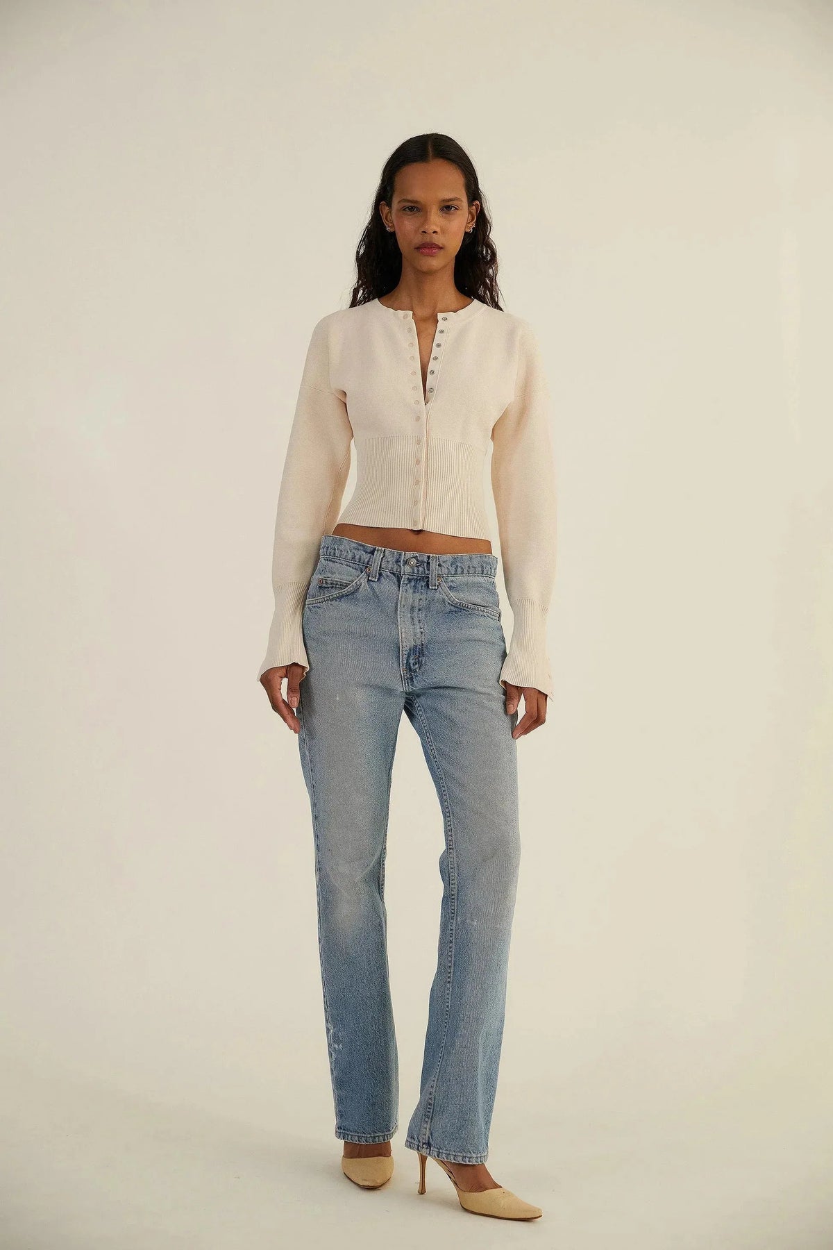 Women's Knit Cardigan – Textured Finish Buttoned Crew Neck