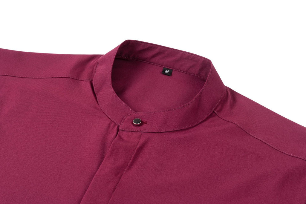 Men’s Long-Sleeve Mandarin Collar Shirt – Lightweight Slim Tailored Fit