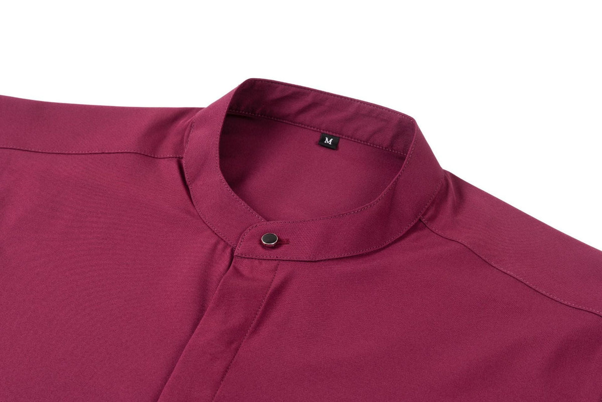 Men’s Long-Sleeve Mandarin Collar Shirt – Lightweight Slim Tailored Fit