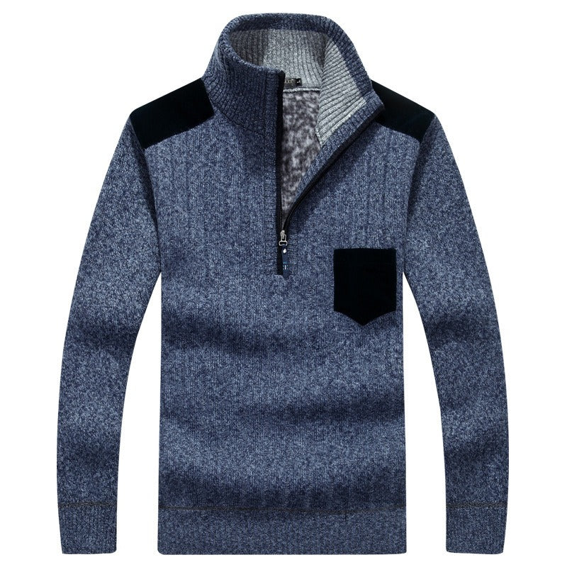 Men's Zip-Up Mock-Neck Sweater – Textured Finish