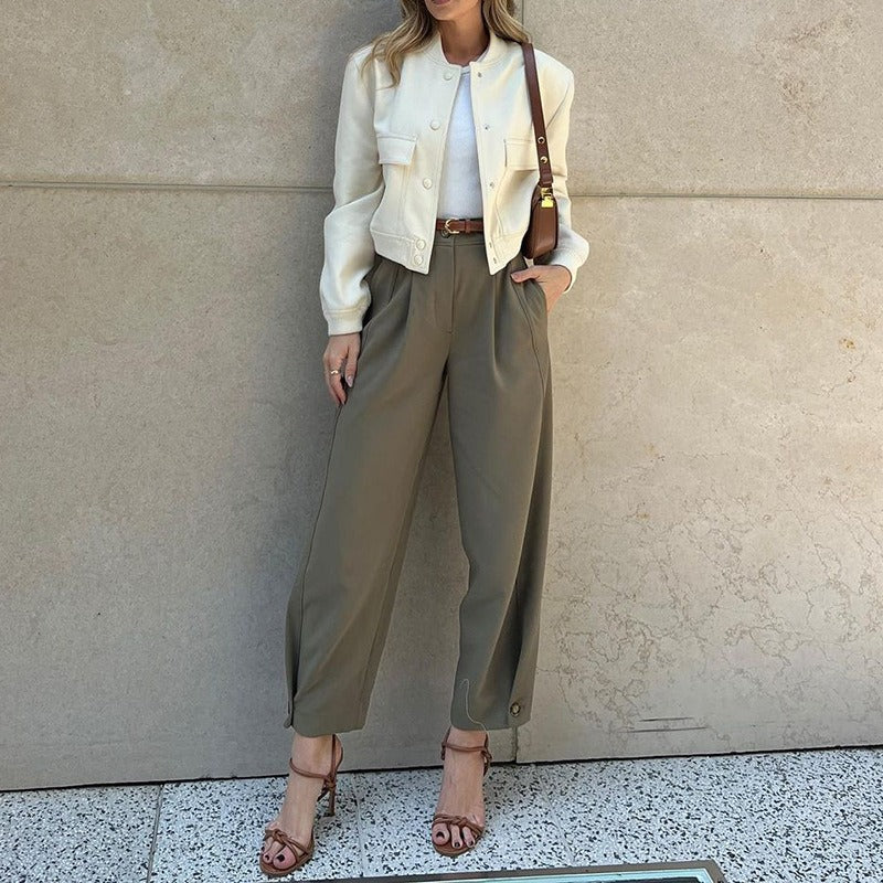 Women’s High-Waist Tapered Trousers – Relaxed Cropped Tailored Fit