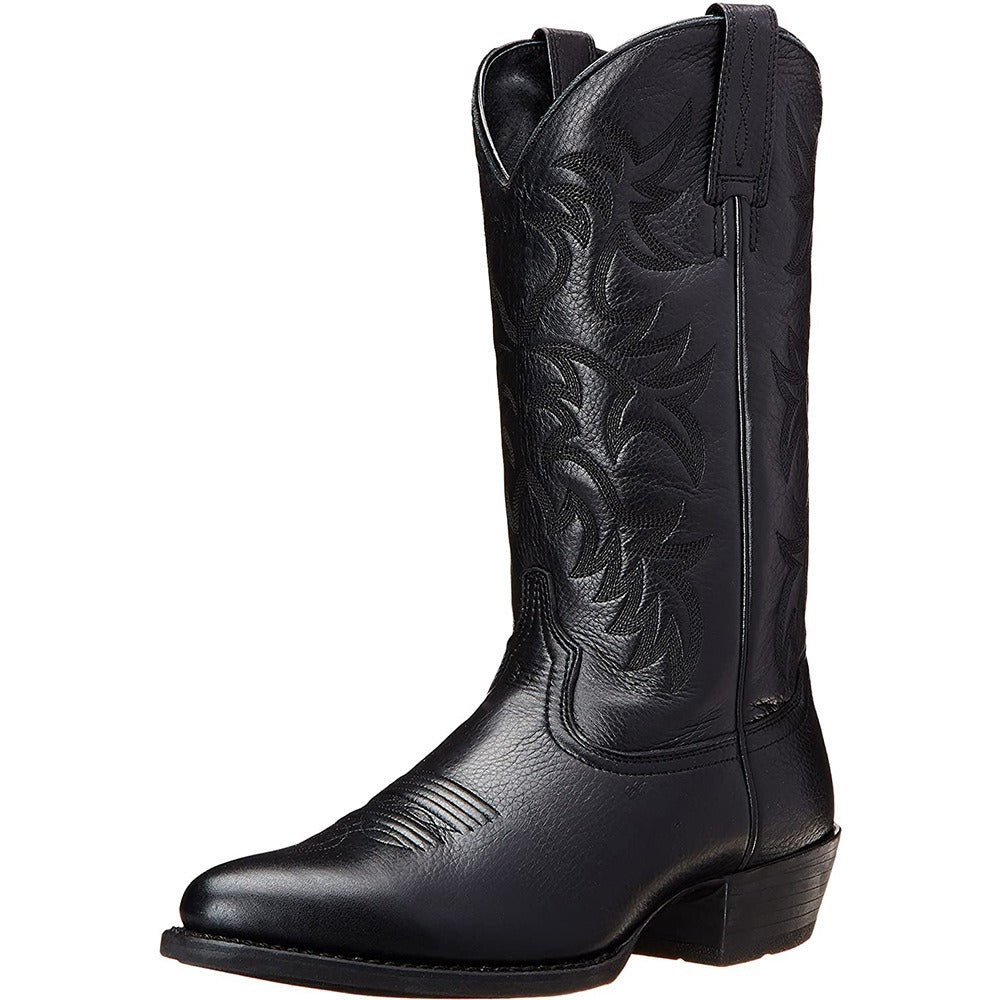 Men's Embroidered Cowboy Boots – High Shaft Square Heel Slip-On