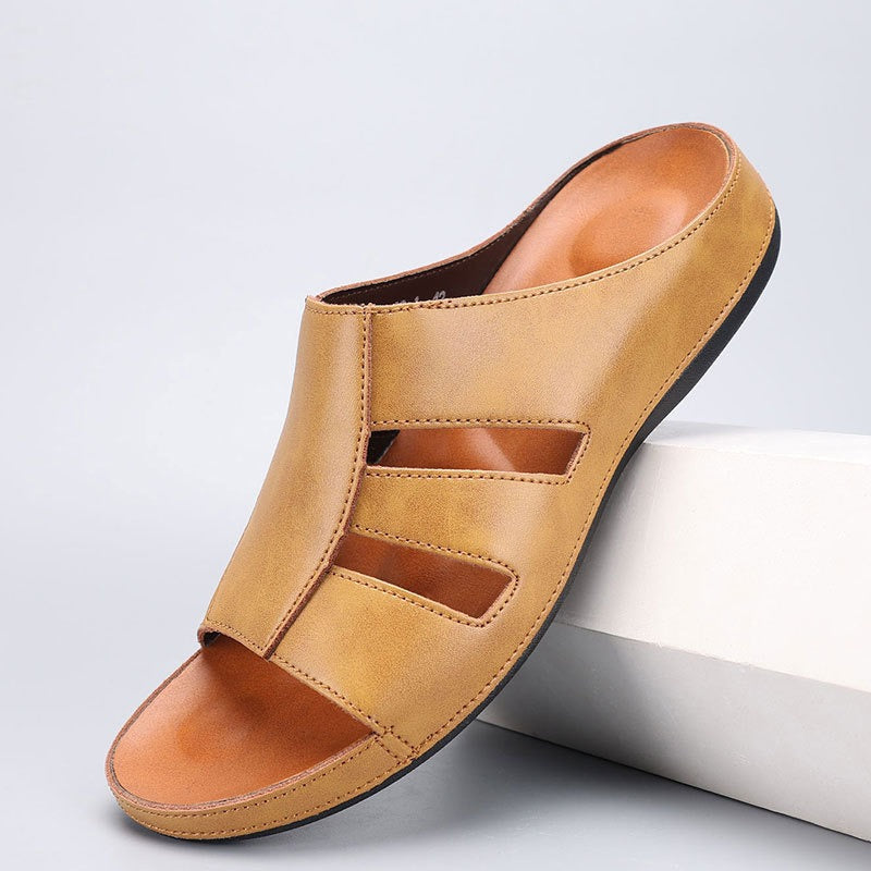 Men’s Open Leather Slides – Padded Casual Comfort Fit