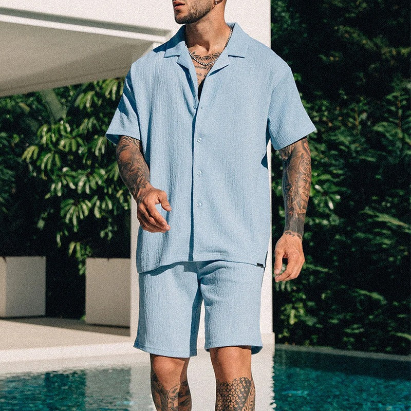 Men’s Textured Short-Sleeve Co-ord Set – Breathable Relaxed Fit