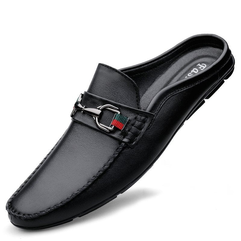 Men’s Calfskin Leather Mule Loafers – Retro Backless Slip-Ons