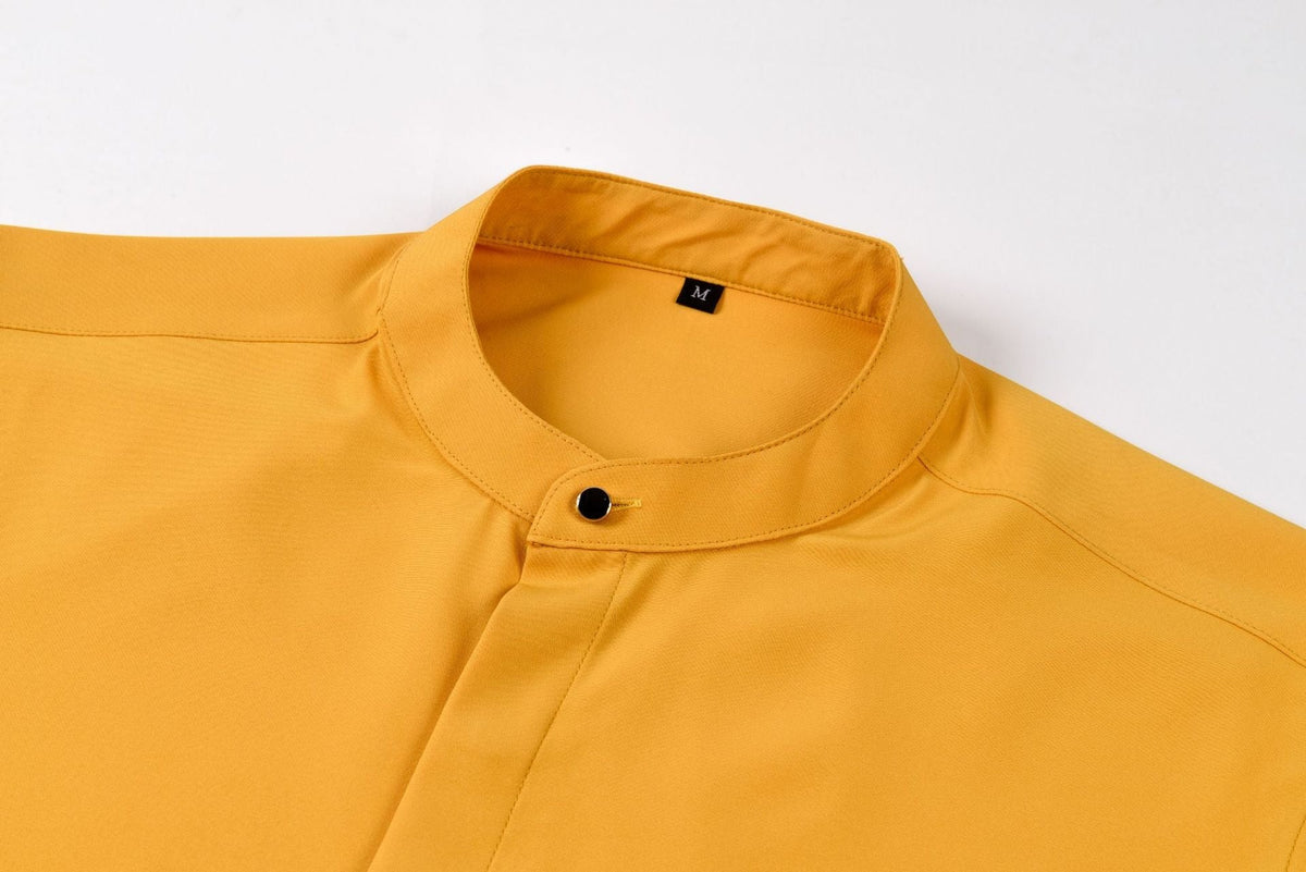 Men’s Long-Sleeve Mandarin Collar Shirt – Lightweight Slim Tailored Fit