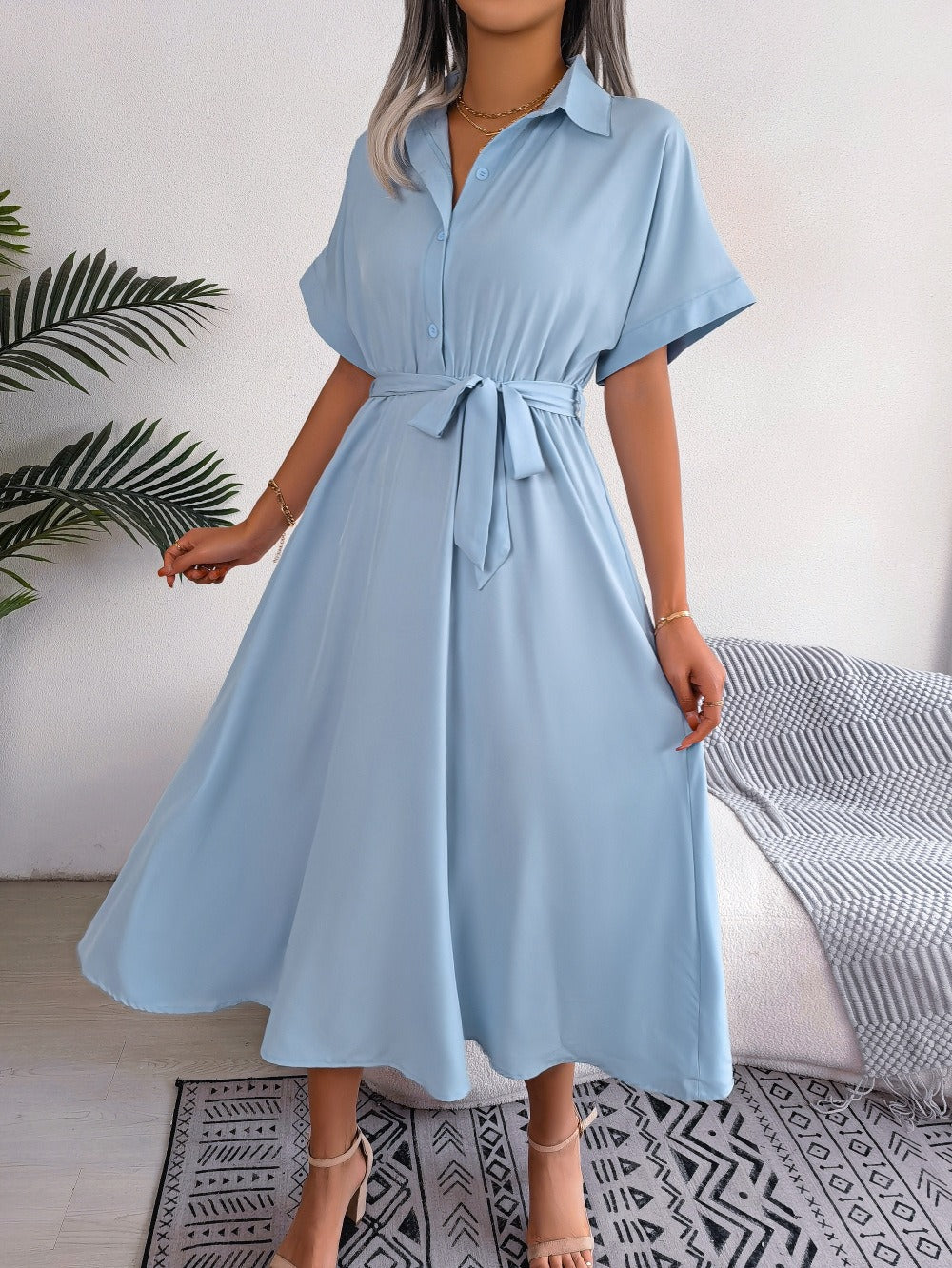 Women's Loose Shirt Dress – Tied Belt & Relaxed Fit